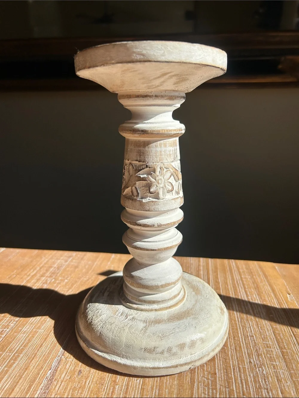 Carved Wood Candlestick & Matching Ornate Square Picture Frame Set